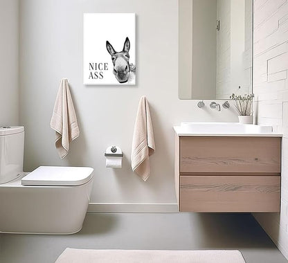 Funny Donkey Posters, Nice Ass Pictures, Funny Animal Paintings Artwork, Bathroom Black And White Paintings Wall Art, Toilet Black & White Wall Art Wall Decor, Art Prints For Bathroom Toilet 12x16 Inches. Unframed