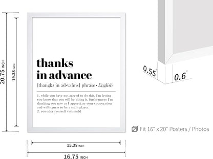 Poster Master Typography Poster - Retro Dictionary Print - Thanks in Advance Definition, Book Page, Funny - Gift for Colleague, Friend - Wall Decor for Home, Office, 16x20 White Framed