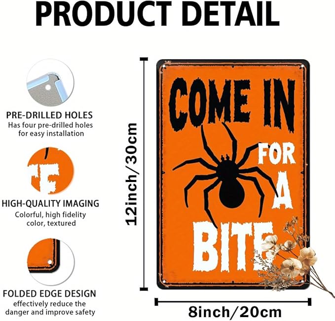 Come In For A Bite Halloween Metal Tin Sign Vintage Wall Decor for Halloween Party Farmhouse Kitchen Living Room Entryway Decorative Signs Metal Poster 8x12 Inch