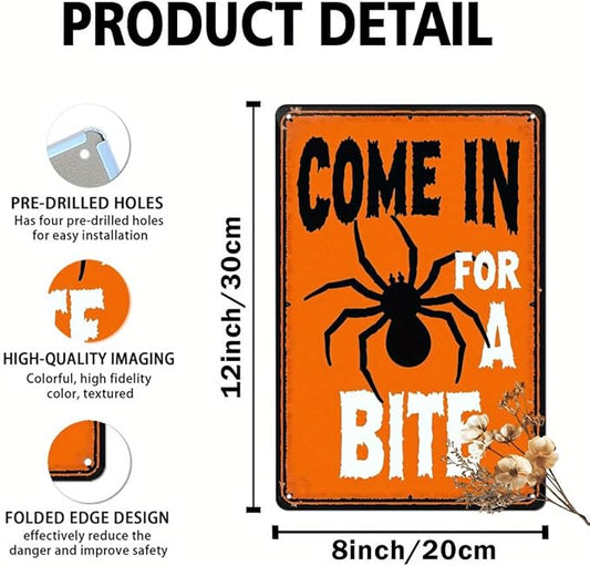 Come In For A Bite Halloween Metal Tin Sign Vintage Wall Decor for Halloween Party Farmhouse Kitchen Living Room Entryway Decorative Signs Metal Poster 8x12 Inch