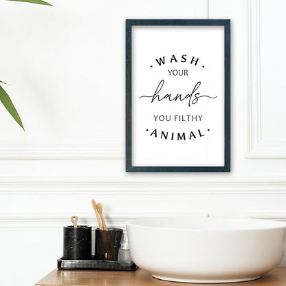 Wash Your Hands Ya Filthy Animal Sign 16"×11" Bathroom Restroom Toilet Laundry Room Humorous Wall Art Decor Funny Quote Washroom for Wood Framed Wall Hanging (Black)
