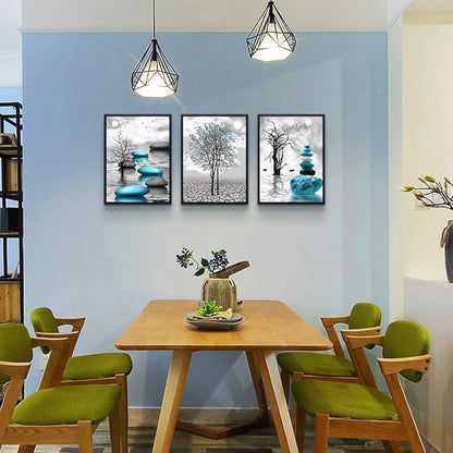Black Framed Canvas Wall Art for Living Room Wall Decor for Bedroom Bathroom Black and White Paintings Modern 3 Piece Framed Canvas Art Prints Ready to Hang Abstract Blue Pictures Home Decorations