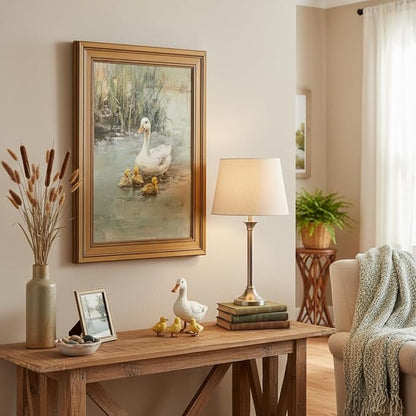 Vintage Gold Framed Canvas Wall Art, Ducks Poster Artwork, Country Animal Print Picture, Farmhouse Nature Pond Painting Wall Decor, for Living Room, Bedroom, Home Decoration, 12x16in