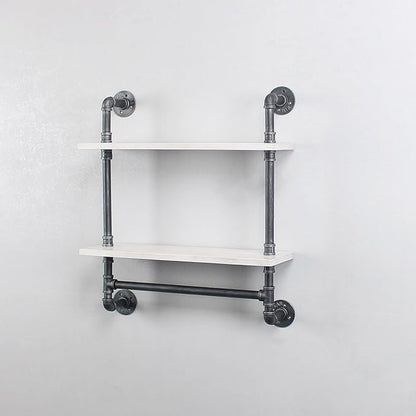 Iron Pipe Shelves Industrial Bathroom Shelves with Towel bar,24in Rustic Metal Pipe Floating Shelves Pipe Wall Shelf,2 Tier Industrial Shelf Wall Mounted,Retro White