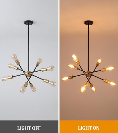 MEIXISUE 8 Lights Dining Room Light Fixtures Modern Sputnik Chandelier Black and Gold Mid Century Pendant Light for Kitchen Island Entryway Foyer Living Room UL Listed