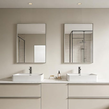 Bathroom Mirror for Wall, 20x30 Inch Metal Framed Mirror, Brushed Nickel Rectangle Mirror, Bathroom Vanity Mirror Farmhouse, Tempered Glass, Anti-Rust, Hangs Horizontally or Vertically