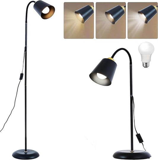 Floor Reading Lamp, Industrial Standing Lamps for Living Room with Adjustable Bendable, 2 in 1 Reading Table Lamps for Living Room Bedroom Office, 12W LED Bulb Included (Black Poles)