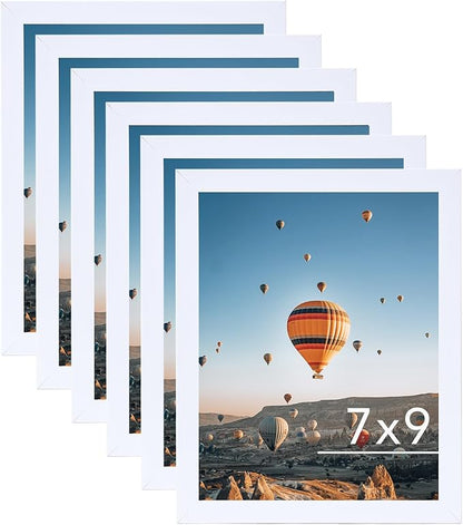 JCJMY 7x9 Picture Frame Set of 6 White for Wall Hanging or Tabletop- Wall Mounting Horizontally or Vertically, 7 x 9 Wall Gallery Poster Photo Frames for 7 by 9 Photo,6 Pack, White