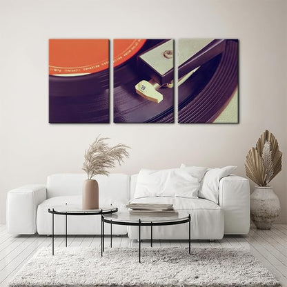 Pacimo 3 Pieces Canvas Wall Art - Old Record Player Pictures Painting Prints on Canvas Retro Musical Instrument Painting Modern Wall Art for Home Decor Stretched and Framed Ready to Hang - 20"x28"x3