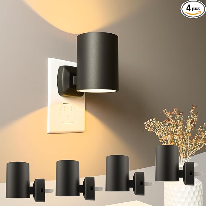 Night Lights Plug into Wall: ETL Night Light Plug in - LED Dimmable Night Light Dusk to Dawn Light Sensor, Soft Warm 2700K, Adjustable Brightness, Wall Lights for Bedroom, Hallway, Stairs - 4 Pack