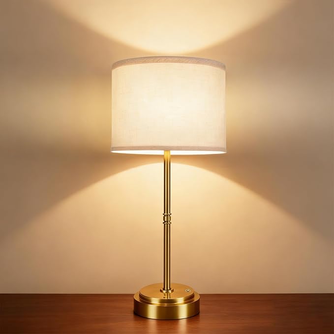 AWOKE 17.7" Large Cordless Table Lamp, 7500mAh Rechargeable Battery Operated Nightstand Light, Stepless Dimmable 3000K Fabric Shade Desk Lamp for Bedroom & Living Room