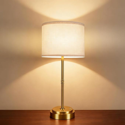 AWOKE 17.7" Large Cordless Table Lamp, 7500mAh Rechargeable Battery Operated Nightstand Light, Stepless Dimmable 3000K Fabric Shade Desk Lamp for Bedroom & Living Room