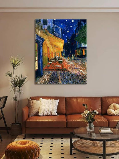 Cafe Terrace At Night by Vincent Van Gogh Canvas Wall Art, Classic Artwork Poster Print for Bedroom Bathroom Decor - 24"x36"