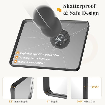 NEWBULIG 32X40 Inch Bathroom Mirror for Over Sink, Wall Vanity Mirrors Tempered Glass, Anti-Rust Metal Framed Rounded Rectangle, Hangs Horizontally or Vertically, Farmhouse Home Decor, Black