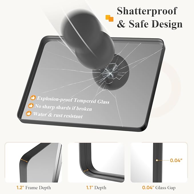 OLIXIS Bathroom Mirror for Over Sink, 30x22 Inch Wall Rounded Rectangle Mirror with Matte Metal Framed, Modern Wall Mount Vanity Mirror for Home Decor, Living Room, Bedroom, Black