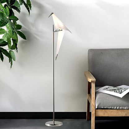62 Inch Modern Bird Floor Lamp, Silver Bird Swing Floor Light Fixtures for Dining Room, LED Origami Swing Paper Crane Standing Floor Lamp for Living Room