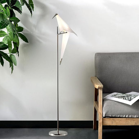 62 Inch Modern Bird Floor Lamp, Silver Bird Swing Floor Light Fixtures for Dining Room, LED Origami Swing Paper Crane Standing Floor Lamp for Living Room