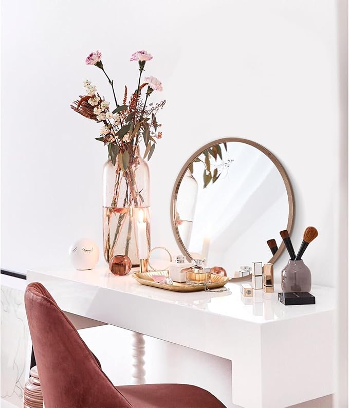 Round Bathroom Mirror Circle Aluminum Alloy Wall Mirrors with Simple Metal Tempered Glass Frame Modern Round Hanging Mirror for Bathroom Hallway Room Living Purple Frame