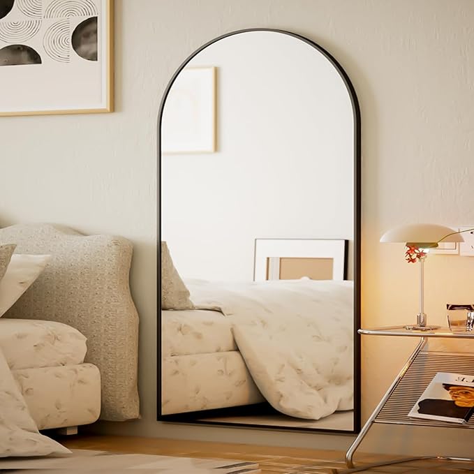 BEAUTYPEAK 77"x38" Large Arch Mirror Full Length, Oversized Wall Mirrors with Aluminum Alloy Frame, Full Body Floor Mirror for Bedroom, Dressing Room, Black