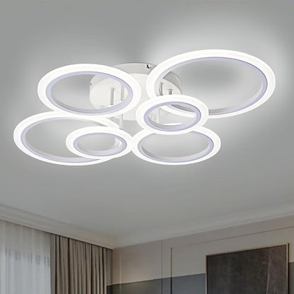 Modern LED Flush Mount Ceiling Light, 6 Rings White Close to Ceiling Light Fixtures, Living Room Lighting Fixture Ceiling Lamp for Kitchen, Bedroom, Laundry Room, 4000K Not Dimmable