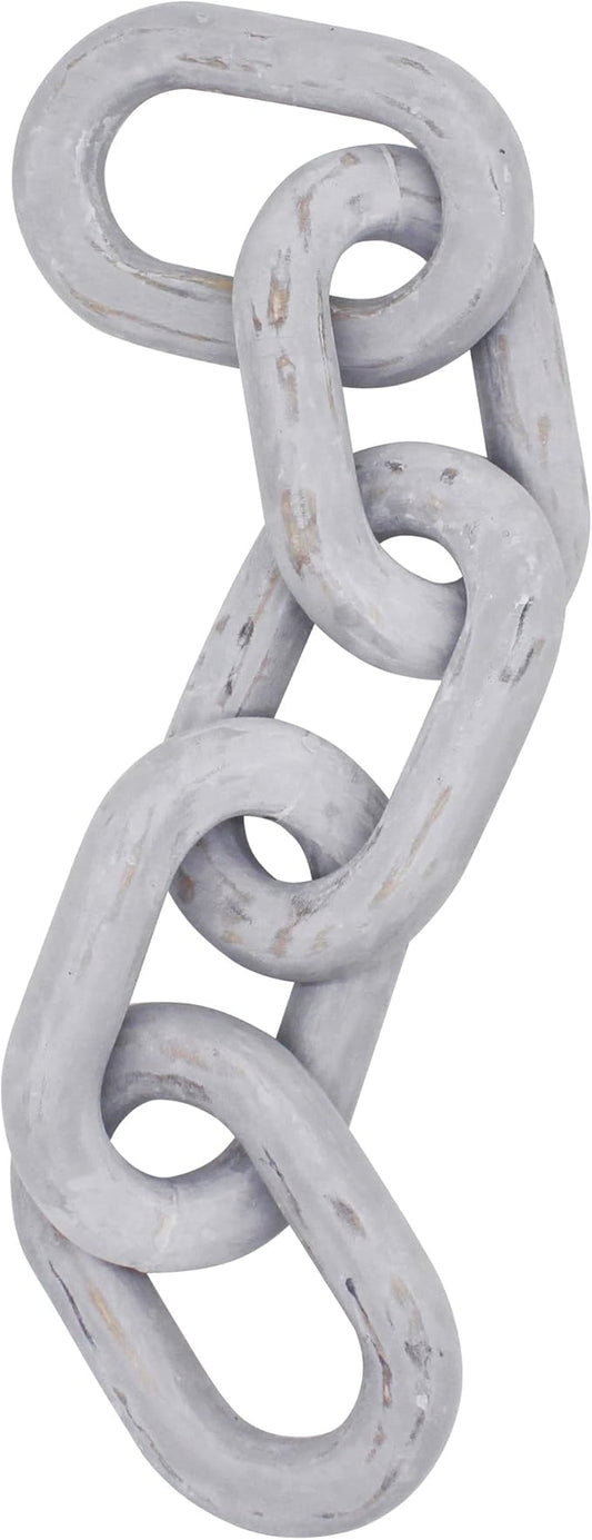 CVHOMEDECO. Rustic Wood Chain Link Decor Farmhouse Hand Carved Wood Link for Home, Wall, Table or Shelf décor Accents (Distressed Grey)