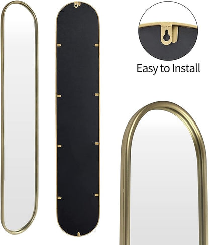 OUSHUAI Gold Tall Mirror,Narrow Capsule Long Mirrors with Metal Frame for Entryway,Hallway,Living Room 44"X8" (3pcs)