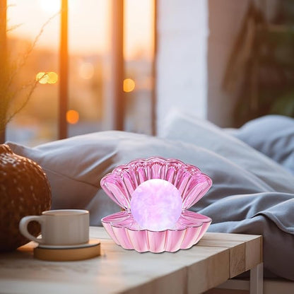 LKUA Shell Pearl Beach Themed Night Light, RGB 8 Colors Changing Mood Shell Pearl Lamps, Bedside LED Clamshell Portable Night Lights for Bar (Electroplating Powder)