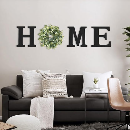 Wooden Home Sign with Artificial Peach Heart Eucalyptus Wreath for O, Hanging Farmhouse Wall House Autumn Decor Wood Letters for Wall Art Rustic Home Decor, Wall Decor for Living Room Kitchen Entryway