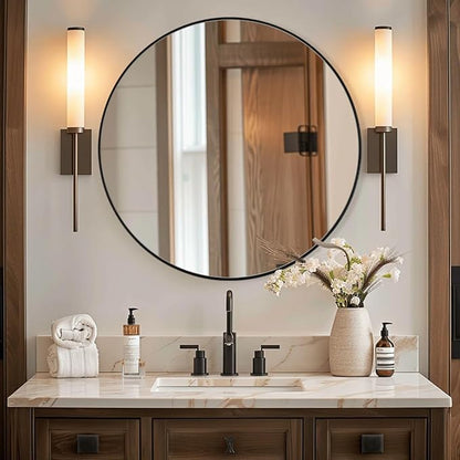 ANDY STAR Black Round Mirror Bathroom Mirrors, 28 Inch Vanity Mirror with Rust-Poof SUS304 Frame, Matte Black Mirror for Living Room, Powder Room, Entryway