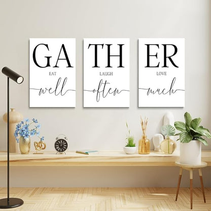 GUBIYU Large Gather Signs for Home Decor, Framed Kitchen Wall Art Farmhouse Dining Room Wall Decor, Farmhouse Family Wall Art Home Signs for Home Decor Large Kitchen Wall Decor for Living Room 24"x36"