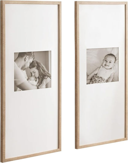 Kate and Laurel Gallery Rectangular Panel Picture Frame Set of 2, 14 x 30 matted to 8 x 10, Light Natural, Modern Tall Two-Piece Photo Frame Set for Gallery Wall Decor in Living Room Wall Display