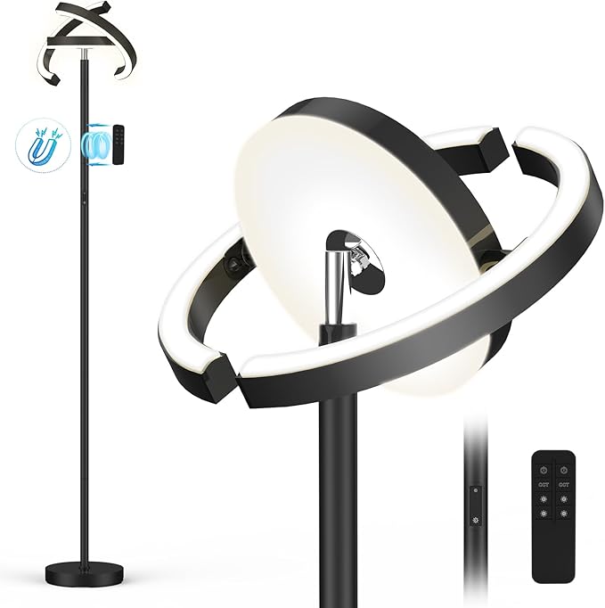FIMEI Floor Lamp, 36W 2800LM Bright Modern Standing Lamp Rotatable for Multi-Angle Lighting, Eye-Protecting Dimmable, 3 Color Adjustable, Remote/Touch Control for Bedroom Office, Black