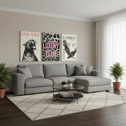 YXJYZZKX Fashion Leopard Wall Art Set of 3, Black and White Cheetah Wrapped Canvas Prints with Pink Quotes, Eclectic Glam Animal Wall Decor, Modern Trendy Artwork for Bedroom Living Room, 16x24 Inch Ready to Hang