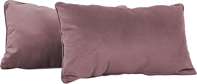 FDP 12" x 20" Velvet Rectangle Lumbar Pillow Set with Piping Decorative Throw Pillow for Home Dcor in Living Room, Bedroom or Lounge (2-Pack) - Mauve, 15159-112