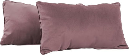 FDP 12" x 20" Velvet Rectangle Lumbar Pillow Set with Piping Decorative Throw Pillow for Home Dcor in Living Room, Bedroom or Lounge (2-Pack) - Mauve, 15159-112