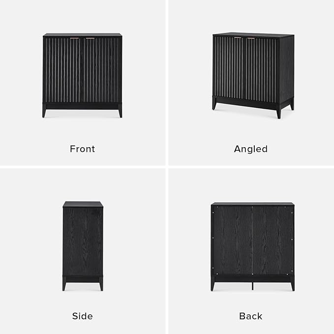 mopio Brooklyn Fluted Storage Cabinet, Modular Accent Buffet Sideboard with Adjustable Shelf, FSC Certified 50lb load Modern Farmhouse Wood Credenza for Dining, Living Room, Entryway (Black, Set of 2)