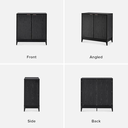 mopio Brooklyn Fluted Storage Cabinet, Modular Accent Buffet Sideboard with Adjustable Shelf, FSC Certified 50lb load Modern Farmhouse Wood Credenza for Dining, Living Room, Entryway (Black, Set of 2)