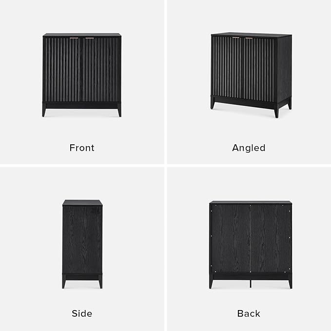 mopio Brooklyn Fluted Storage Cabinet, Modular Accent Buffet Sideboard with Adjustable Shelf, FSC Certified 50lb Load Modern Farmhouse Wood Credenza for Dining, Living Room, Entryway (Black, Single) | Accent Case