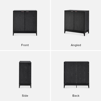 mopio Brooklyn Fluted Storage Cabinet, Modular Accent Buffet Sideboard with Adjustable Shelf, FSC Certified 50lb Load Modern Farmhouse Wood Credenza for Dining, Living Room, Entryway (Black, Single) | Accent Case
