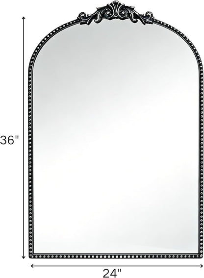ZIYOO Vintage Baroque Arched Wall Mirror 36"x24", Black Ornate Antique French Traditional Decor Mirror for Entryway Living Room Fireplace (Black Metal,36" x 24")