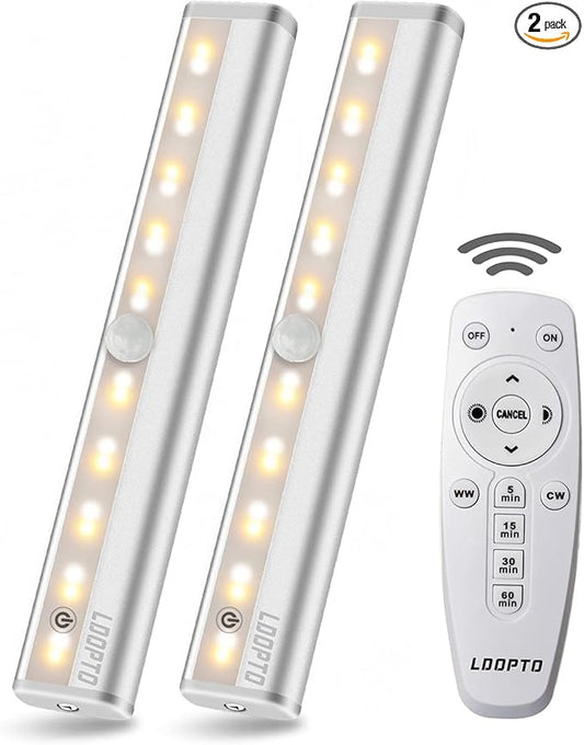 LDOPTO Under Cabinet Lights Wireless Battery Operated Lights with Remote Control LED Closet Lights Counter Wall Lights Without Wiring with Remote for Kitchen Shelf Hallway, Multiple Colors 2 Pack