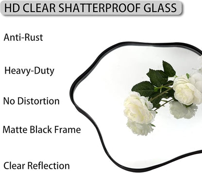 Irregular Shaped Mirror, 20" Modern Scalloped Mirrors, Asymmetrical Wall Mirror Decorative, Wavy Round Mirrors for Living Room Bathroom Bedroom Hallway Entryway Fireplace