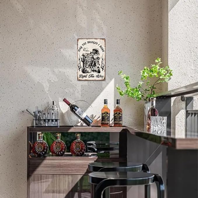 Western Cowboy Riding Horse Tin Sign Retro Metal Wall Decor 8" x 12" Cowboy Desert Cactus Wall Art Poster for Home Coffee Cafes Bathroom Gallery Man Cave Office Clubs Decor Gift
