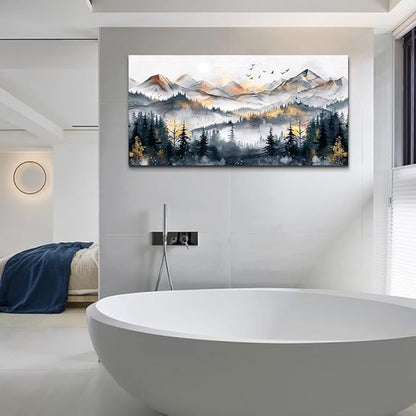 KELIYUAN Abstract Wall Decor For Bedroom Canvas Wall Art For Living Room Office Decoration Ink Mountain Landscapes Painting Misty Forest Wall Artwork Ready To Hang Room Home Decor 20"x40"