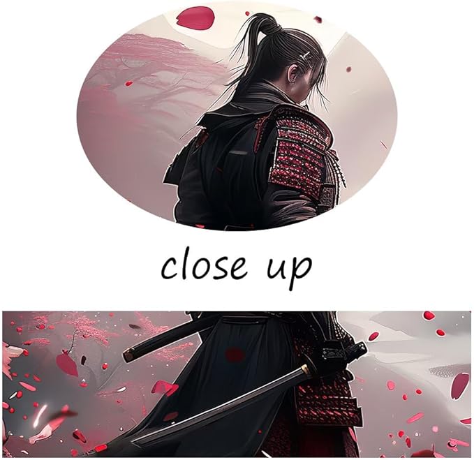 Japanese Samurai Wall Art Japan Warrior Plum Painting Canvas Prints Black and Red Picture Modern Watercolor Painting for Bedroom Living Room Office Home Decoration Framed (18''W x 24''H)