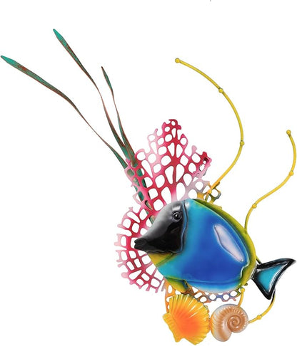 dreamskip Sea Fish Metal Beach Wall Decor Art, Blue Ocean Themed Wall Sculpture, Coastal Outdoor Decor For Pool, Garden, Fence, Patio, Bathroom Indoor Decoration