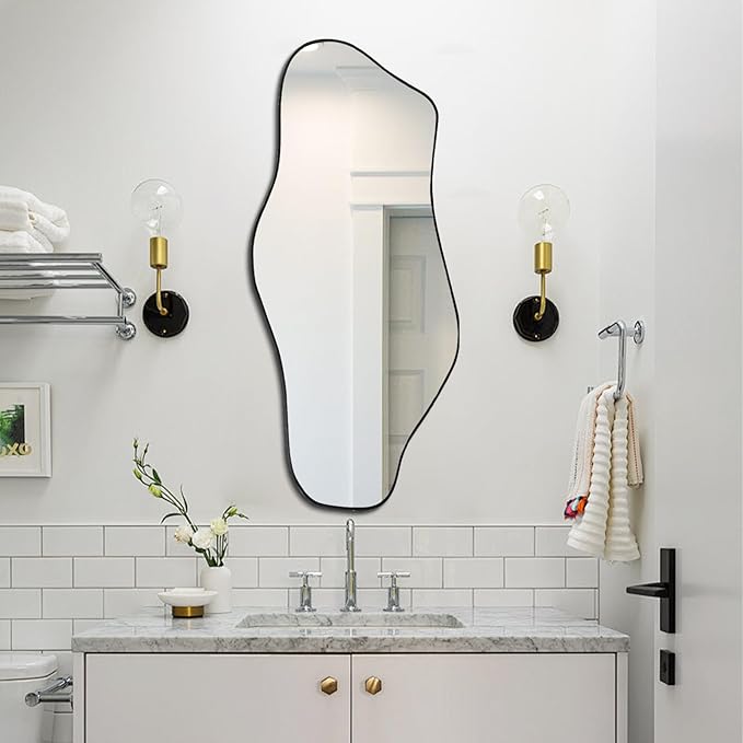 Irregular Wall Mirror, 40"x17.7" Asymmetrical Frameless Mirrors, Modern Cloud Shaped Mirrors for Living Room Bedroom Hallway Entryway, Horizontal or Vertical Hanging