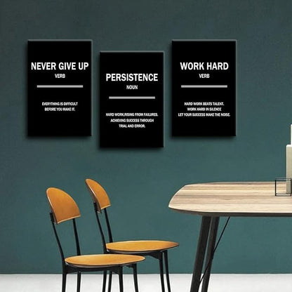 3 Pieces Motivational Canvas Wall Art Never Give Up Persistence Work Hard Success Quotes Inspirational Signs Posters Print for Home Bedroom Teens Room Gym Stretched and Framed [48''W x 24''H]