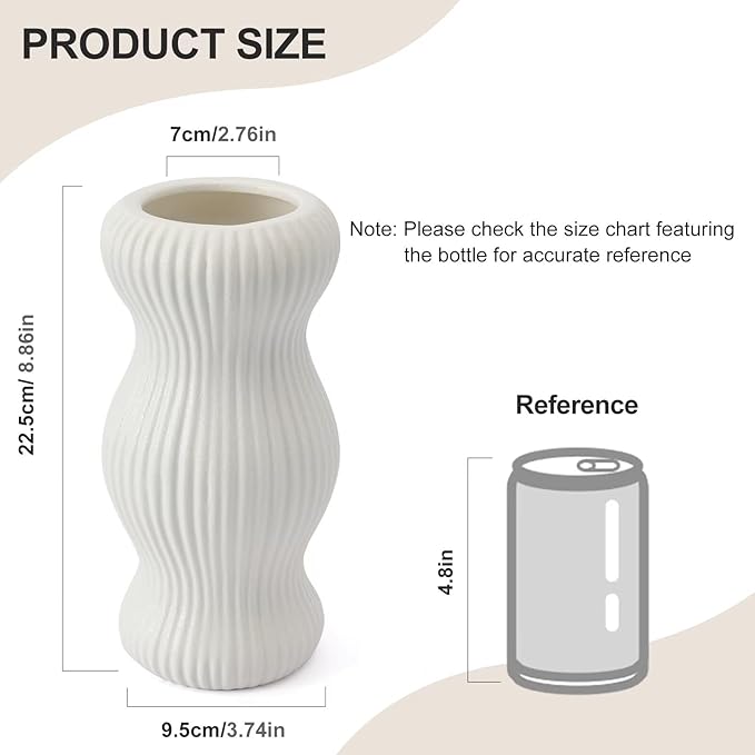 Ceramic Vase, White Modern Vase for Home Decor, White Round Vases, Boho Dried Flower Vase for Centerpieces, 9 Inch Decorative Vases for Wedding, Table, Party, Living Room, Office, Bedroom