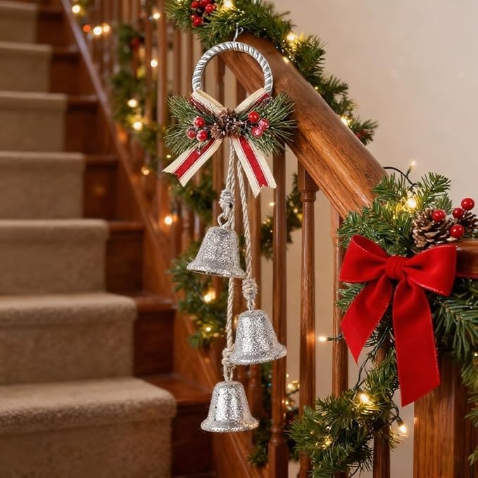 Christmas Bells Decorations Jingle Bell，Hanging Decorative for Door,Wall, Bedroom, Living Room,Tree Ornaments for Home Decor, Wreath, Door Hanging,Cluster Decorative Bells (Glittering Silver)